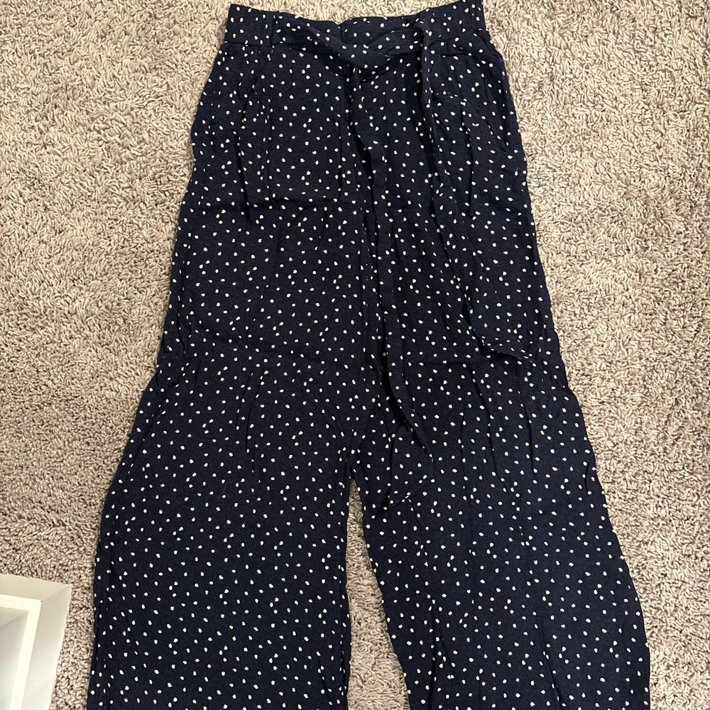 Wilfred Navy and White Polka Dot Wide Leg Pants - Cropped